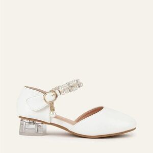 Azazie White Pearl-Strap Low Heel Dress Shoes